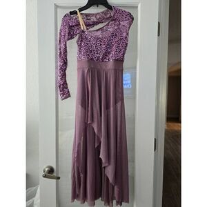 Girls Balera Dance Costume Long‎ Purple Mauve Sequin Dress Child Large